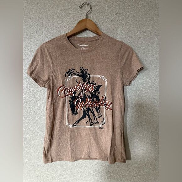 NWOT Ariat Women's Cowboy & Whiskey T-Shirt Size S - Picture 1 of 7